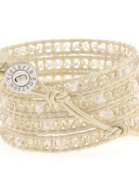 Y2K Victoria Emerson Ivory Crystal Leather Wrap Bracelet Boho Adjustable NWOT